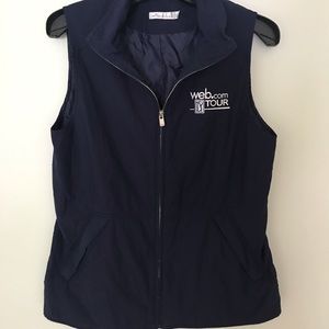 Sleeveless lined vest.  Full zip. Navy blue size M